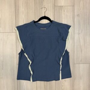 By Anthropologie Menswear Pop Over Blue XL Ribbed Layered ruffle Top